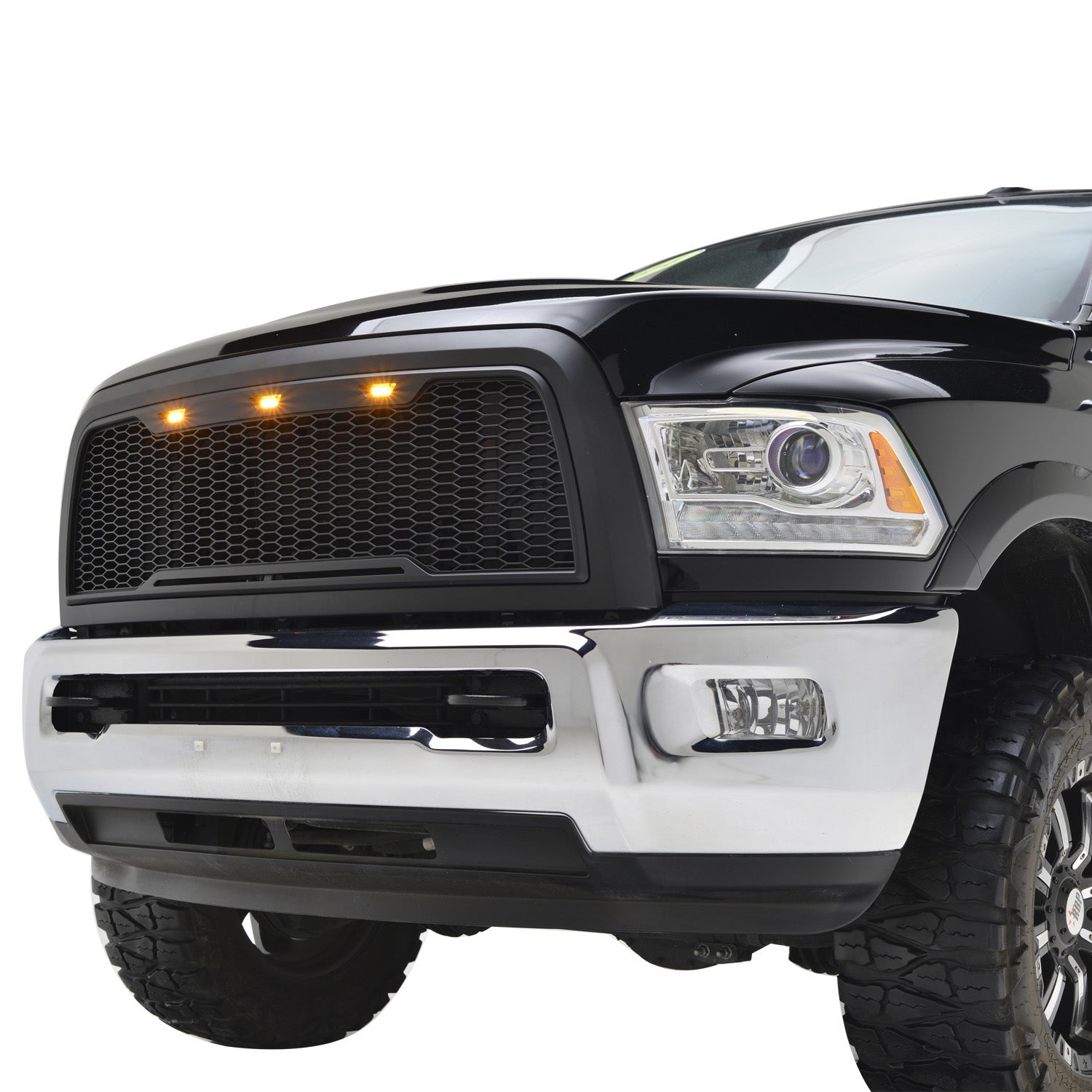 Spec-D Tuning Matte Black Rebel Style Front Grille w/Amber LED Lights  Compatible with 2010-2018 Dodge Ram 2500 3500 Truck
