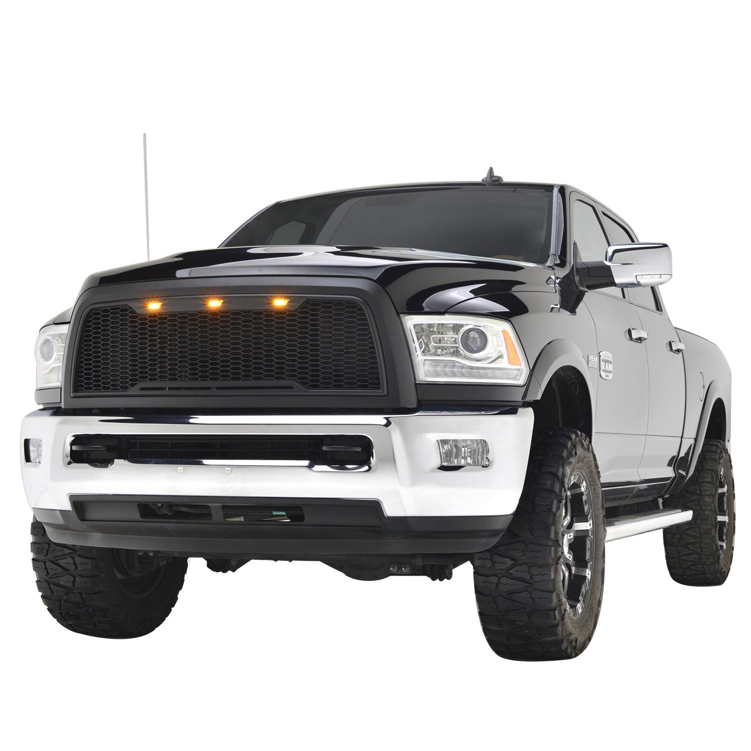 Spec-D Tuning Matte Black Rebel Style Front Grille w/Amber LED Lights  Compatible with 2010-2018 Dodge Ram 2500 3500 Truck